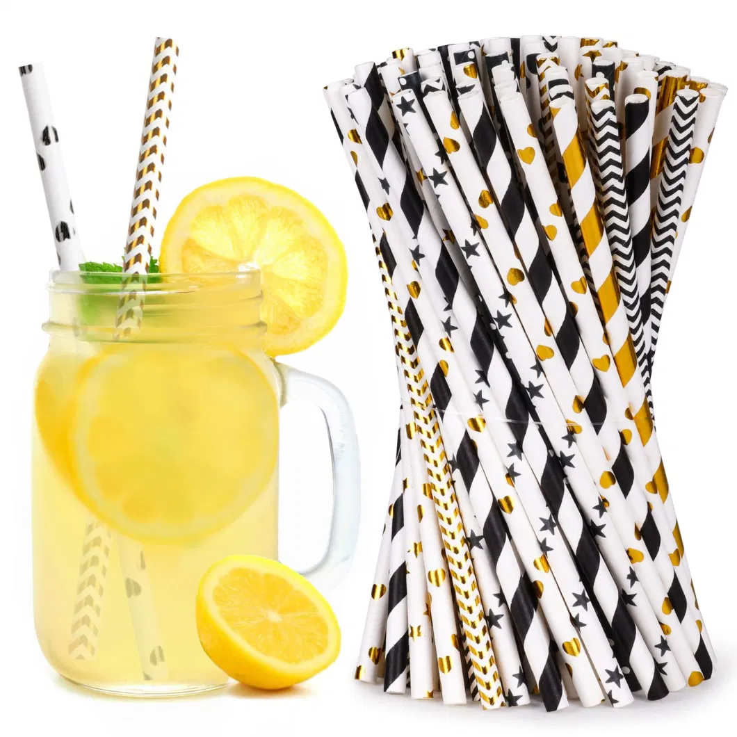 Biodegradable Paper Straws Bulk Assorted Rainbow Colors Striped Drinking Straws for Juice Shakes