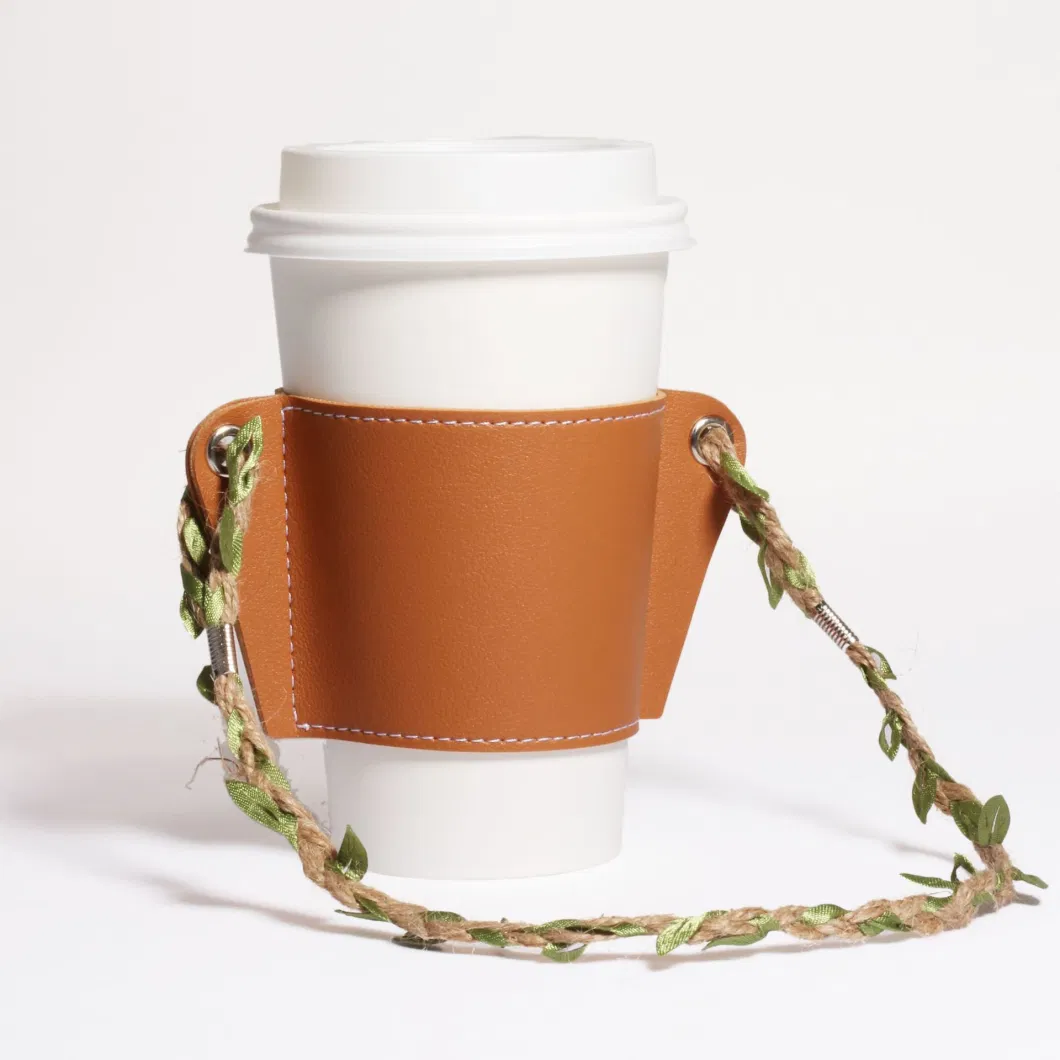 Chain Portable Coffee Cup Holder PU Leather Beverage Soda Tote Bag Insulated Mup Bag Hanging Type Fashion Water Bottle Sleeve