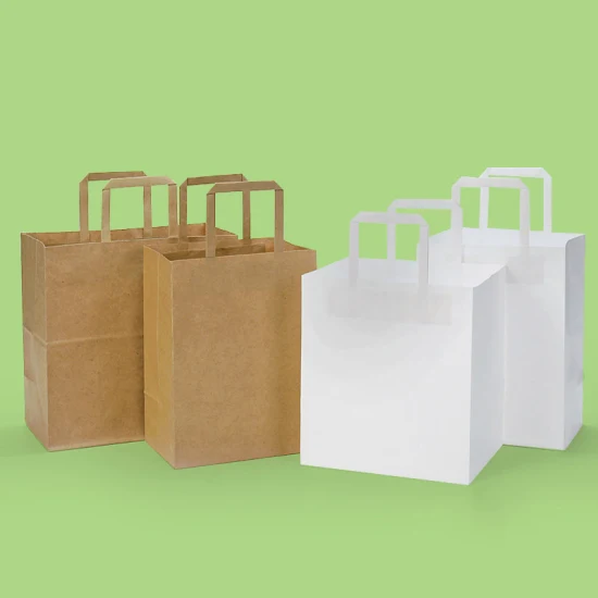 Regalo personalizzato Sacchetti di carta per imballaggio alimentare di moda piccoli o grandi Sacchetti di carta kraft biodegradabili con manico piatto
